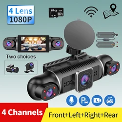 Dash Cam for Cars Free 64GB Dash Cam 360 Degrees Car DVR WiFi GPS 24h Parking Monitor 4 Lens HD 1080P Video Recorder APP Control