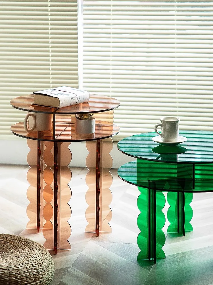 Gray Square Light Luxury Side Table Transparent Acrylic Creative Double Layer Corner Table Storage round Small Coffee Table