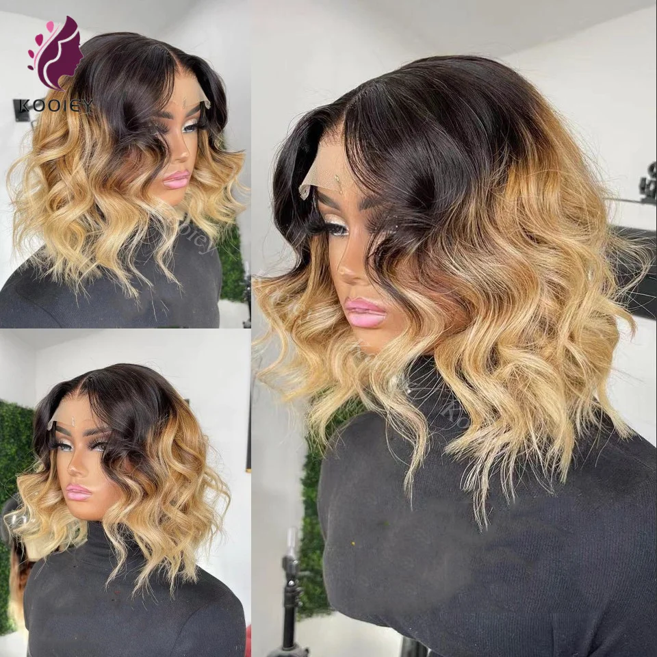 

Loose Deep Wave Short Bob 5x5 Silk Scalp Top Human Hair Wig #1b/27 Black Blonde Highlight 13x6 Lace Frontal Wigs Remy Hair Wigs