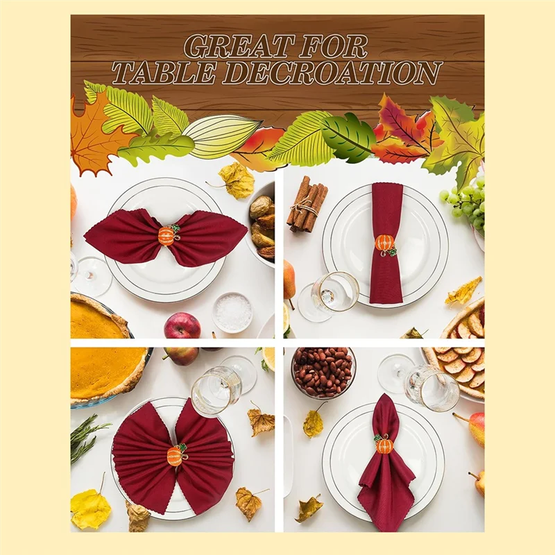 ELEG-6Pcs Fall Napkins Rings Thanksgiving Napkin Ring Halloween Pumpkin Napkin Holders For Holiday Dinner Party