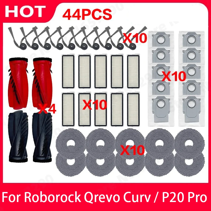 Für (Roborock Qrevo Curv / P20 Pro) Ersatzteile Hepa-Filter Wischmopp Staubbeutel Haupt- und Seitenbürste Zubehör