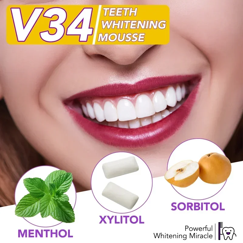 

SdatterV34 tooth whitening essence purple cleaning mousse toothpaste remove yellow teeth Tartar Plaque stains repair Cavities Ca