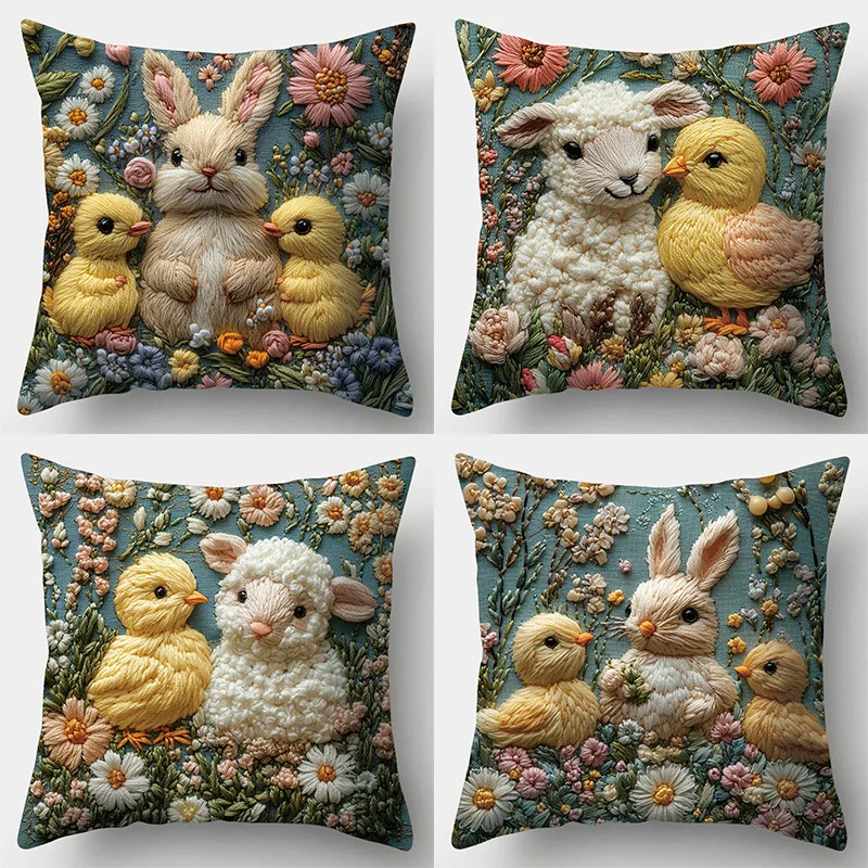 Easter Cartoon Printed Bunny Egg Pillowcase Home Sofa Cushion Cover Bedroom Bedside Pillow Cover