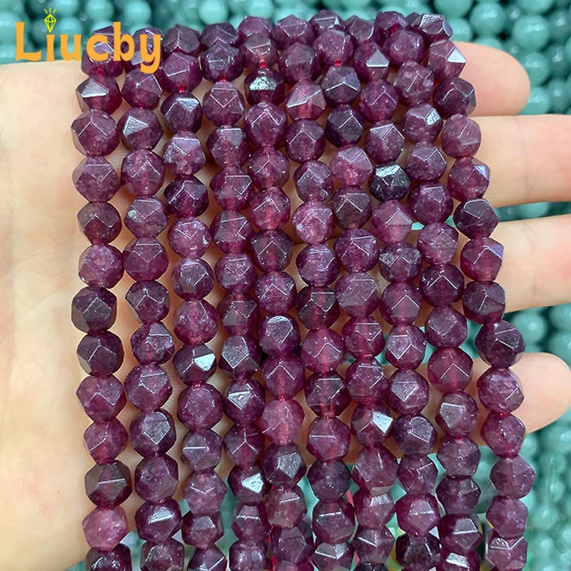 Natürliche facettierte weinrote Chalcedon-Stein-Diamantperlen für Schmuckherstellung, DIY-Zubehör, exquisites Armband, 38,1 cm, Großhandel 8 mm – Detail 3