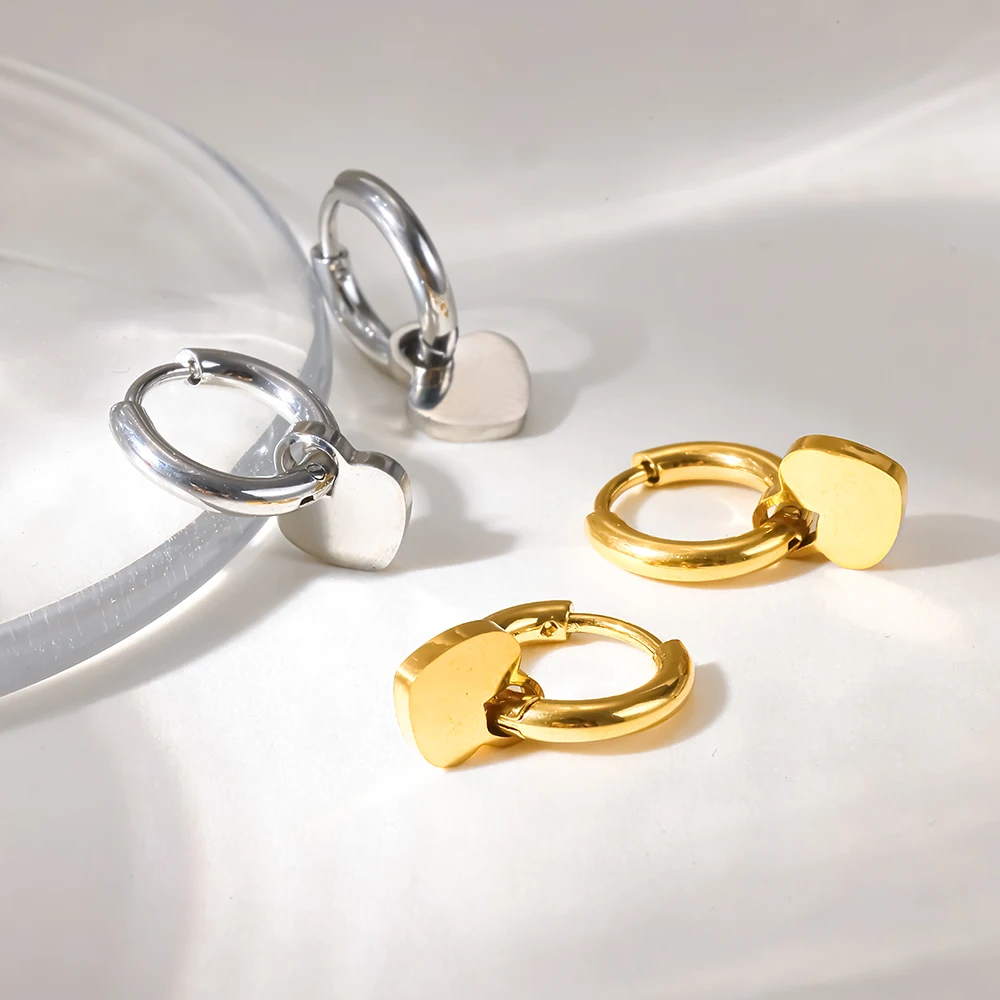 Mini Heart Huggie Hoop Earrings 18K Gold Plated Stainless Steel High Polish Smooth Finish Waterproof Dainty Jewelry for Her Gift