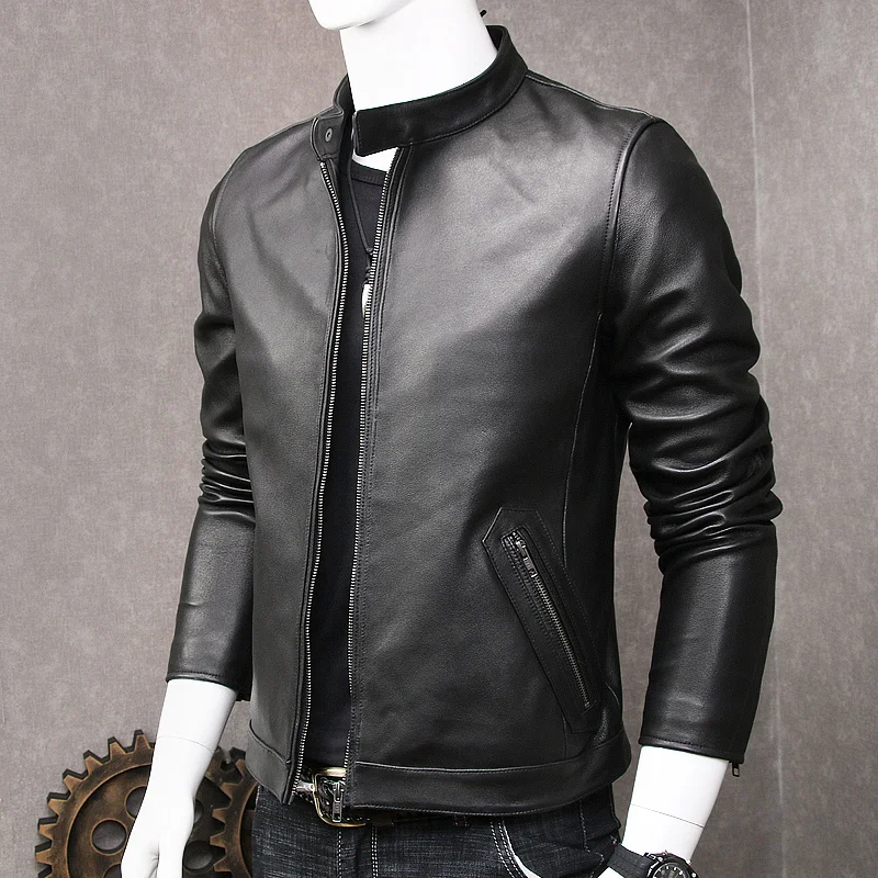 

Real 4XL Large Size Leather Lambskin Jacket Men Motorcycle 100% Sheepskin Genuine Leather Coat Flight Bomber Aviator Overcoat