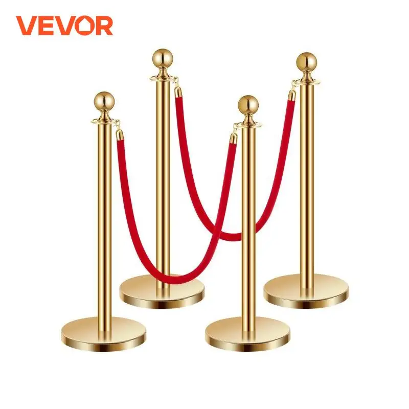 VEVOR Stanchions 4/6/8 قطعة عمود من الفولاذ المقاوم للصدأ مع قاعدة قابلة للتعبئة حبال وأعمدة مخملية حمراء لحواجز التحكم في الحشود