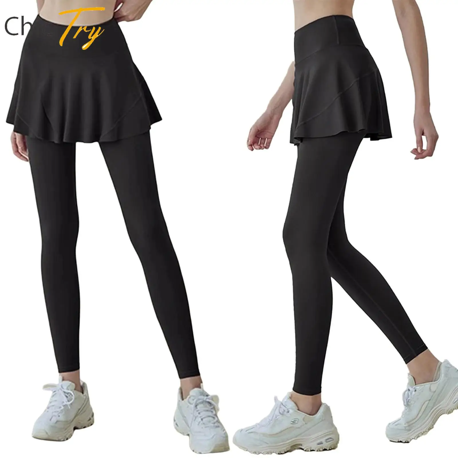 

Womens Sports Bottoms 2-in-1 Tennis Golf Skirted Legging High Waist Athletic Pantskirt for Yoga Pilates Running Workout Costume