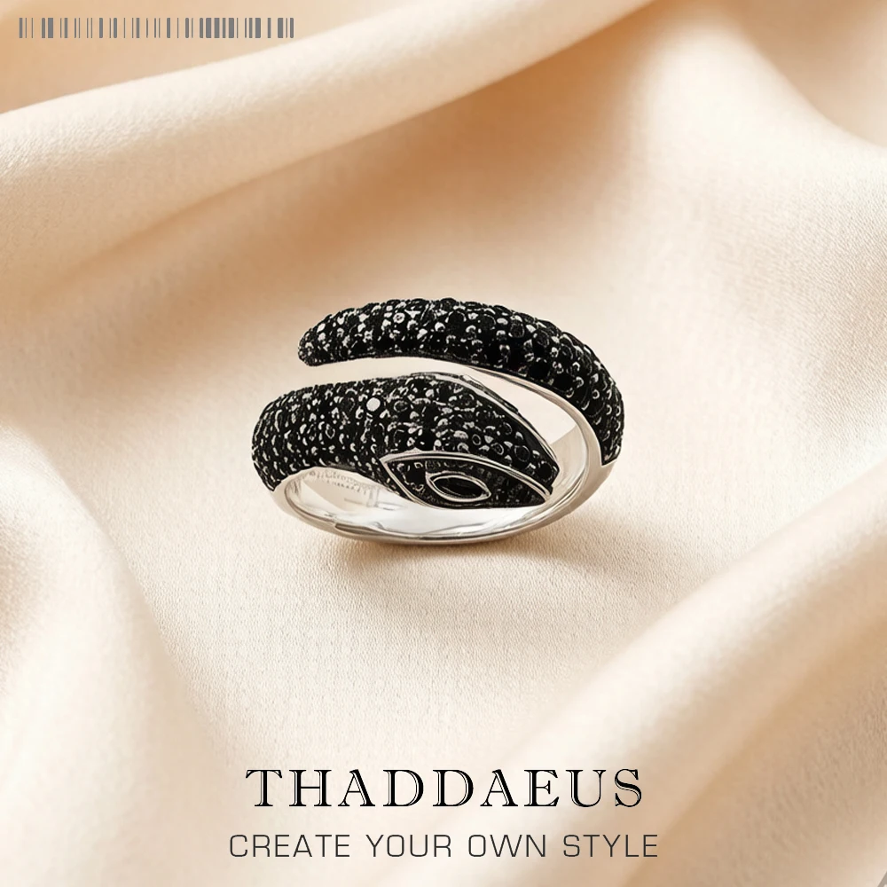 Open-end Black Snake Ring,Europe Style Glam Fine Jewerly For Women Gift In 925 Sterling Silver