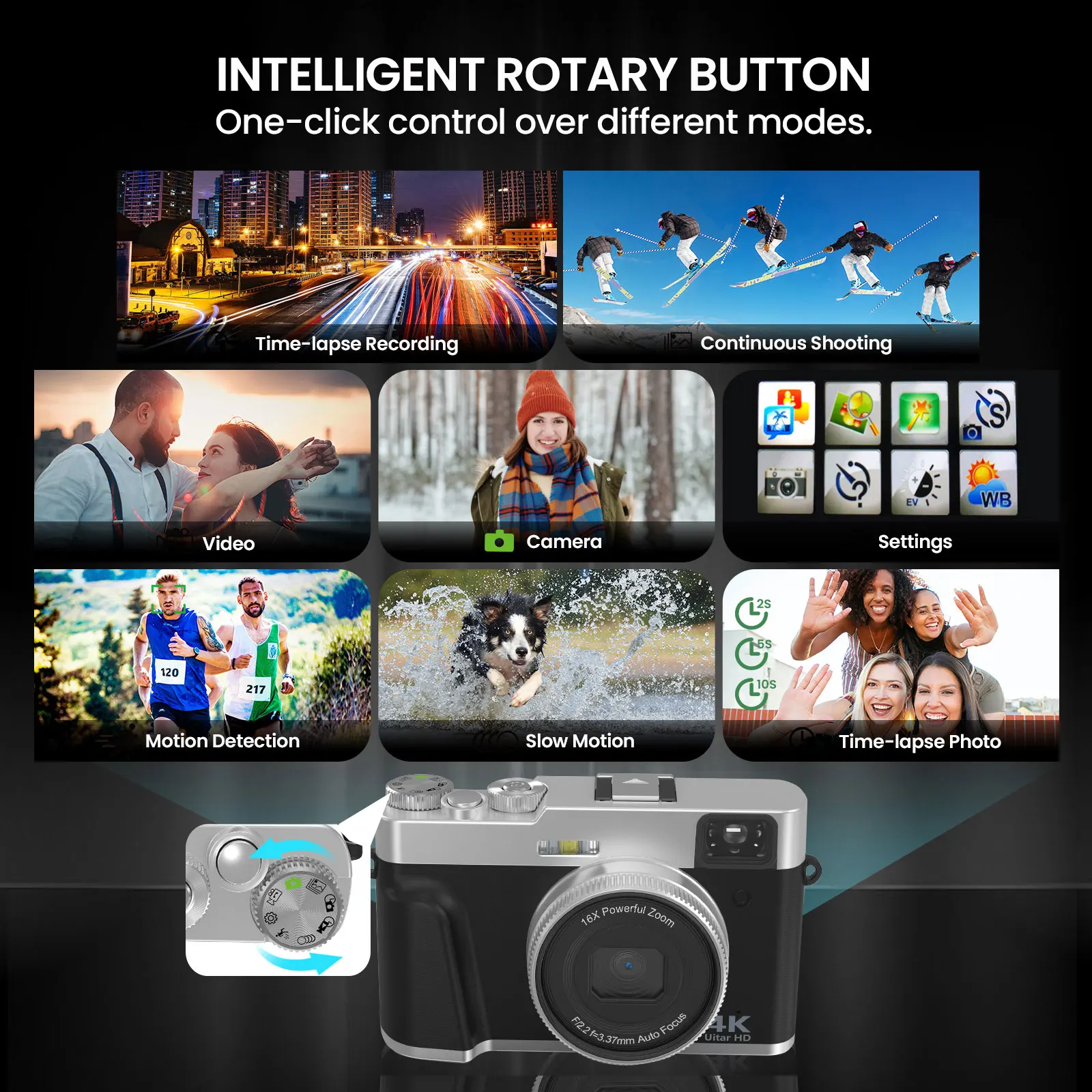 كاميرا STUOGYUM 4K الرقمية كاميرا سفر فائقة الدقة مع التركيز التلقائي وتسجيل الدخول 16X كاميرا تكبير رقمية للتصوير الفوتوغرافي #5
