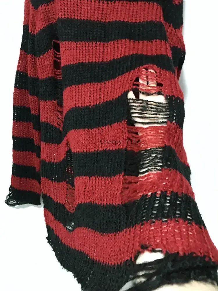 Y2K Harajuku سترة مخططة المرأة الجوف خارج محبوك سترة الإناث ثقب الموضة كسر الشارع الشهير #4