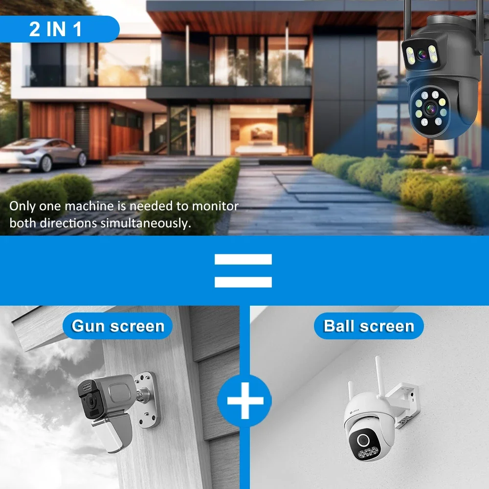 Imagem -03 - Câmera de Vigilância por Vídeo de Segurança Dual Lens 4k 8mp Ptz Wifi hd Visão Noturna ip Cctv Zoom 4x ai 6mp Exterior