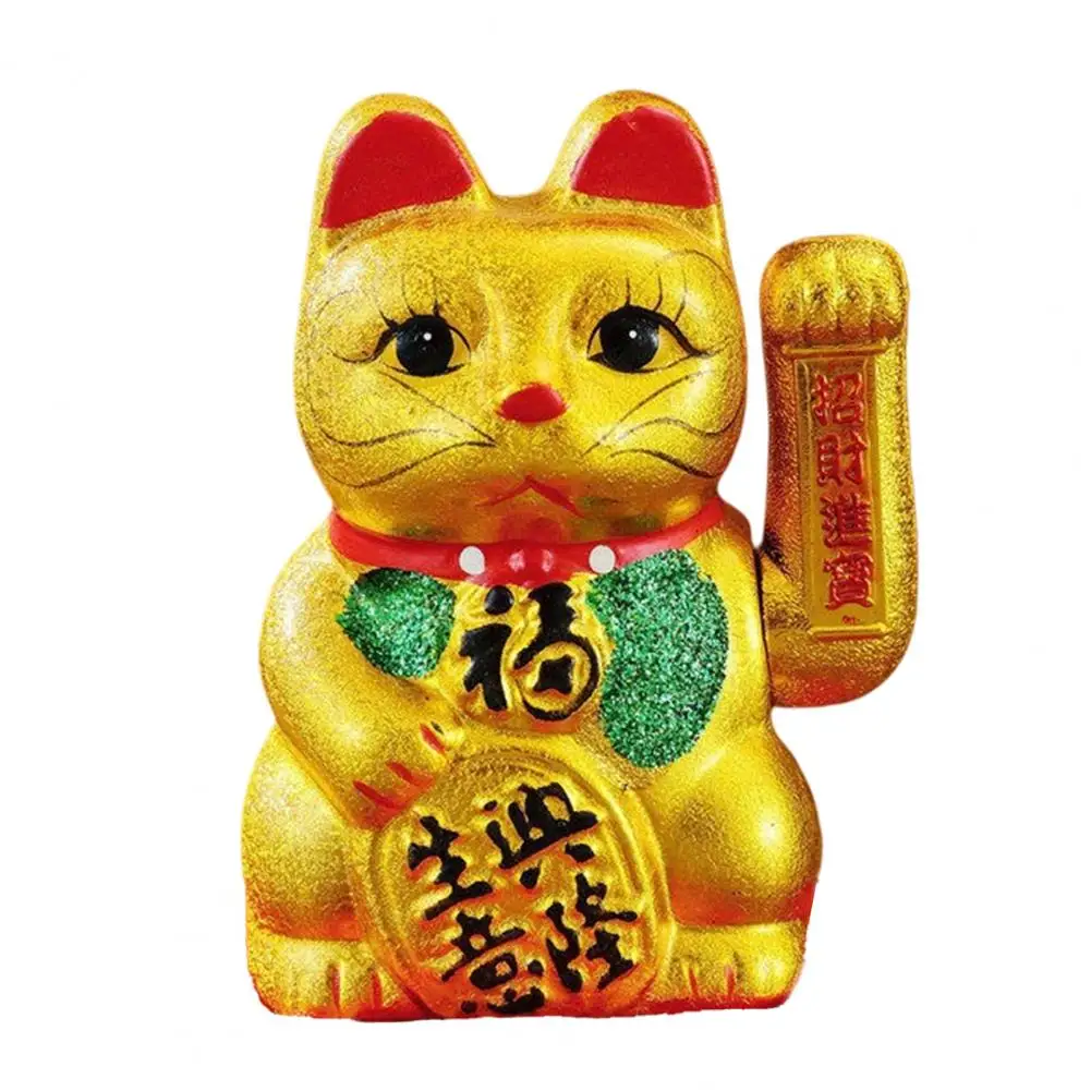 7 Inches Lucky Cat Ornament with Blessing Words Shaking Hands Ceramic Lucky Cat Sculpture Opening Ceremonys Gift Home Decor