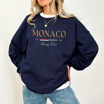 Women's Monaco Print Sweatshirt Female Fashion All-Match Street Hoody Crewneck Casual