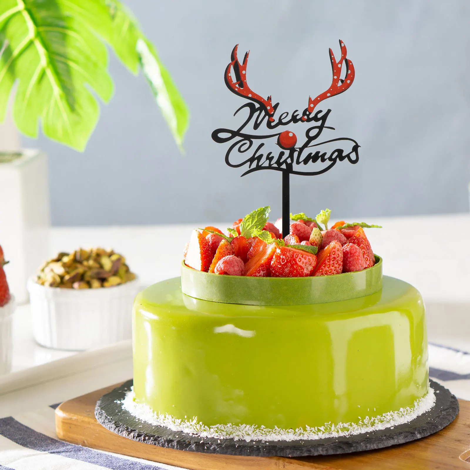 

4Pcs Acrylic Christmas Cake Toppers Deer Antler Xmas Tree Topper Party Dessert Picks Birthday Cake Decor Cupcake Ornament