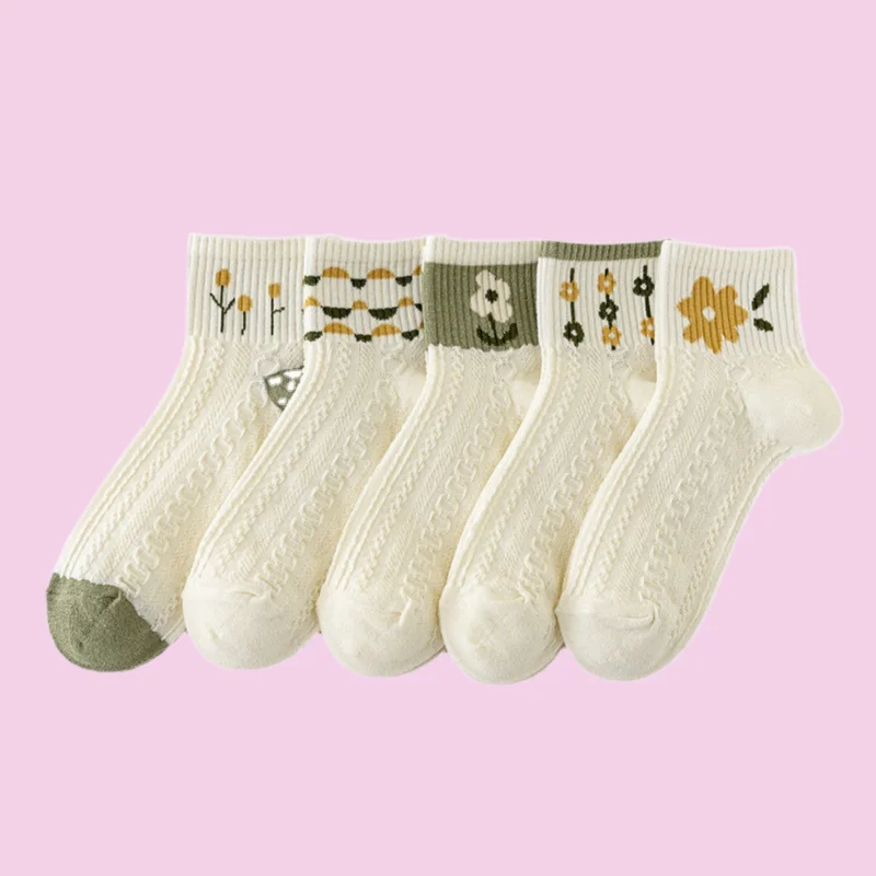 

2/5 Pairs Women's High Quality Mid-tube Socks Summer Thin Spring And Autumn Style Mid-tube Cotton Socks Cute Summer White Socks