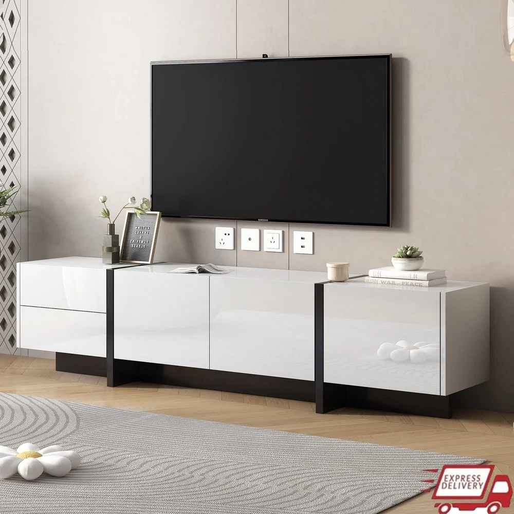 

Современная подставка для телевизора до 80-дюймового глянцевого УФ-консольного столика с ящиками для кабины Регулируемые полки Современный дизайн Гостиная