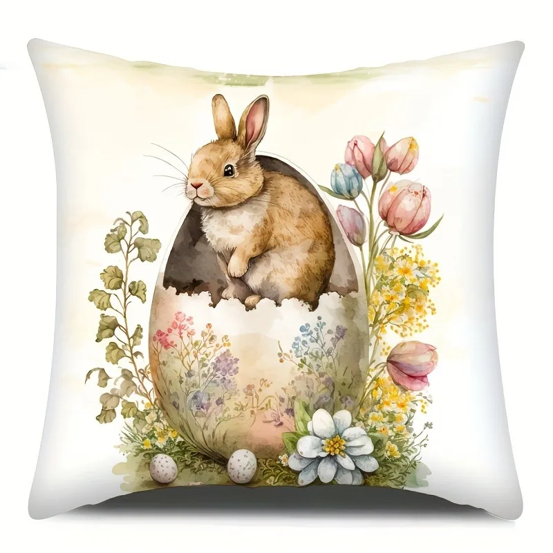 Easter decoration pillow cover home room decoration truck cross rabbit and egg pattern printing sofa cushion cover