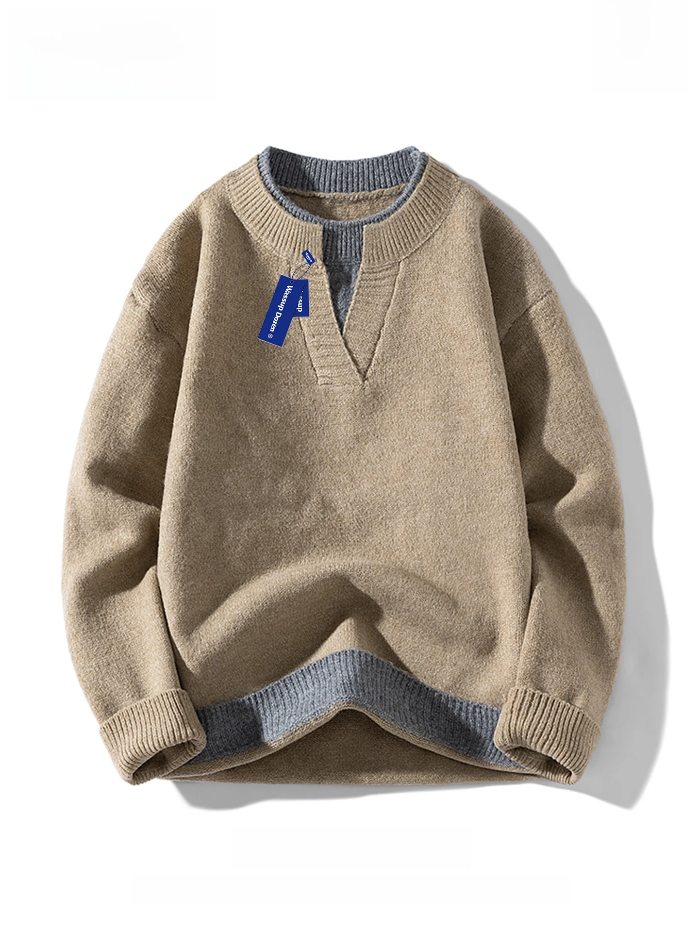 

Мужской свитер Wassup Dozen с воротником-стойкой, вязаный, в стиле «ленивый шик», базовый слой, имитация двухслойного, осенний, из мягкой шерстяной смеси, длинный рукав