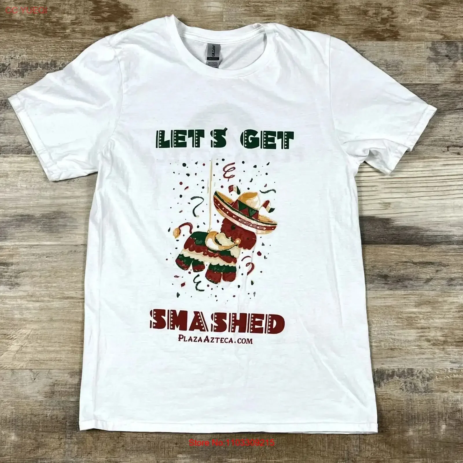 Camiseta Plaza Azteca Lets Get Smashed Piñata, Talla Pequeña, Estilo Vintage Lavado, Informal, Elegante, Gráfico, Streetwear, Moda, Elástica