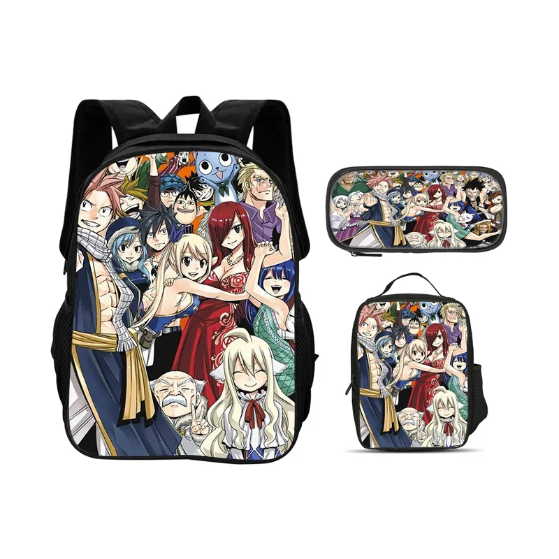Fairy Tail Cartoon 3Pcs Set Backpack+Shoulder Bag+Pencil Case Student  Boys and Girls Best Gift  Stationery