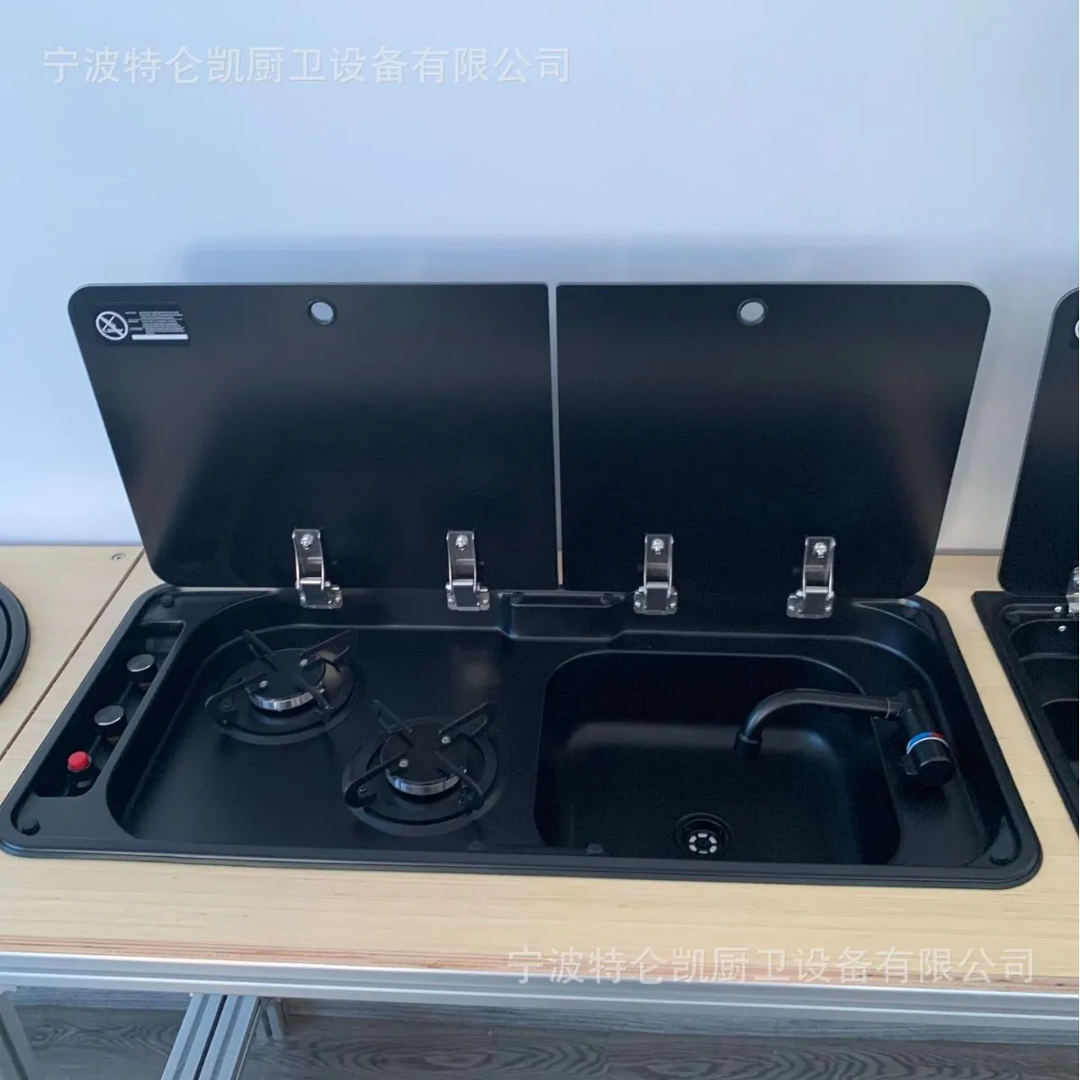 Integrated RV Sink & Double Gas Stove with Glass Cover, Stainless Combo for Yacht Camper Outdoor Kitchen Modification
