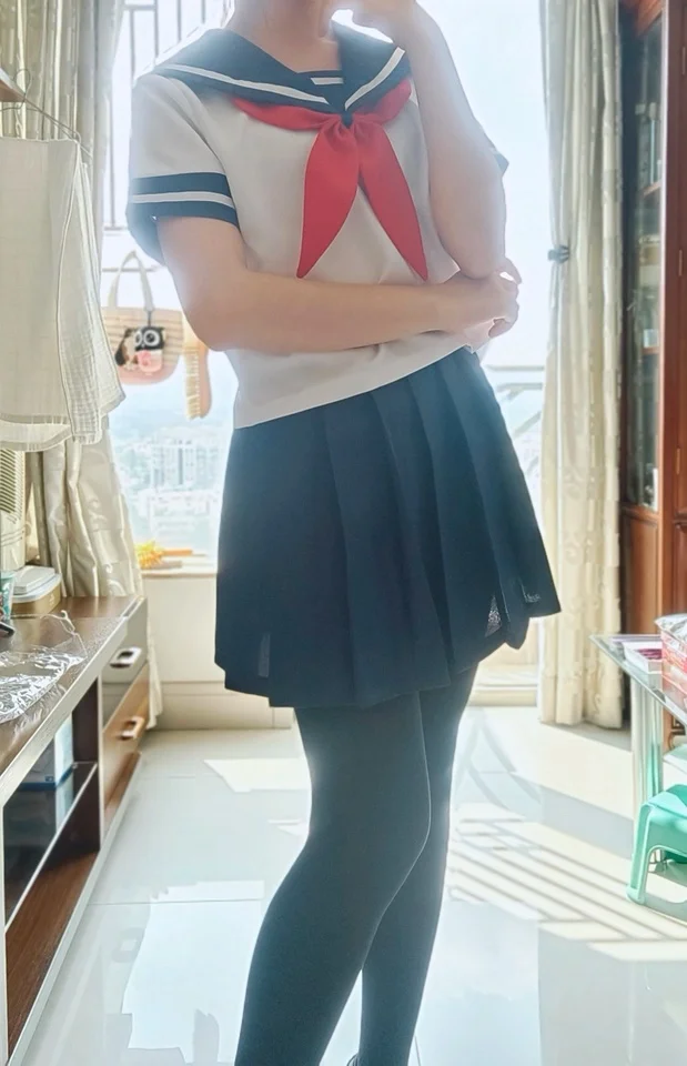 Yandere Ayano Aishi Cosplay Costume Sailor Suits JK School Uniforms Black Ponytail Wigs Halloween Party Role Playing Outfits view 5