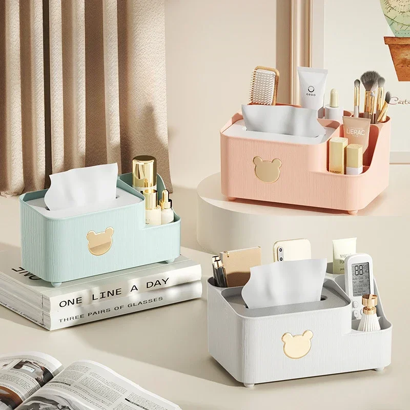 Multifunctional Tissue Box Living Room Desktop Napkin Organizer Remote Controller Glasses Pencil Holder Paper Towel Storage Box