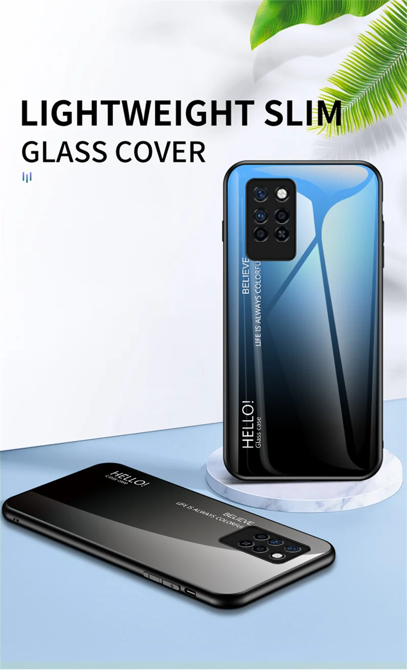 Infinix Note 10 Pro X695 X695D Case Gradient Tempered Glass Hard Cover Back Phone Case for Infinix Note 10 Pro Glass Protector