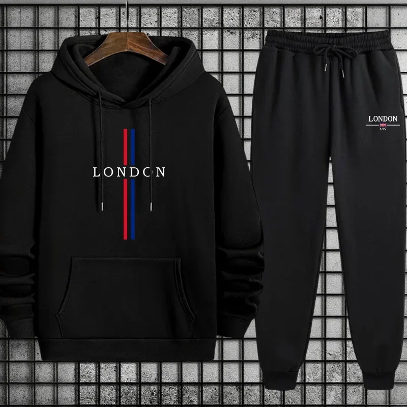 2026 London Fashion Men's Loungewear Set Hoodie and Relaxed Fit Joggers for Home Comfort and Casual Street Style Everyday Wear