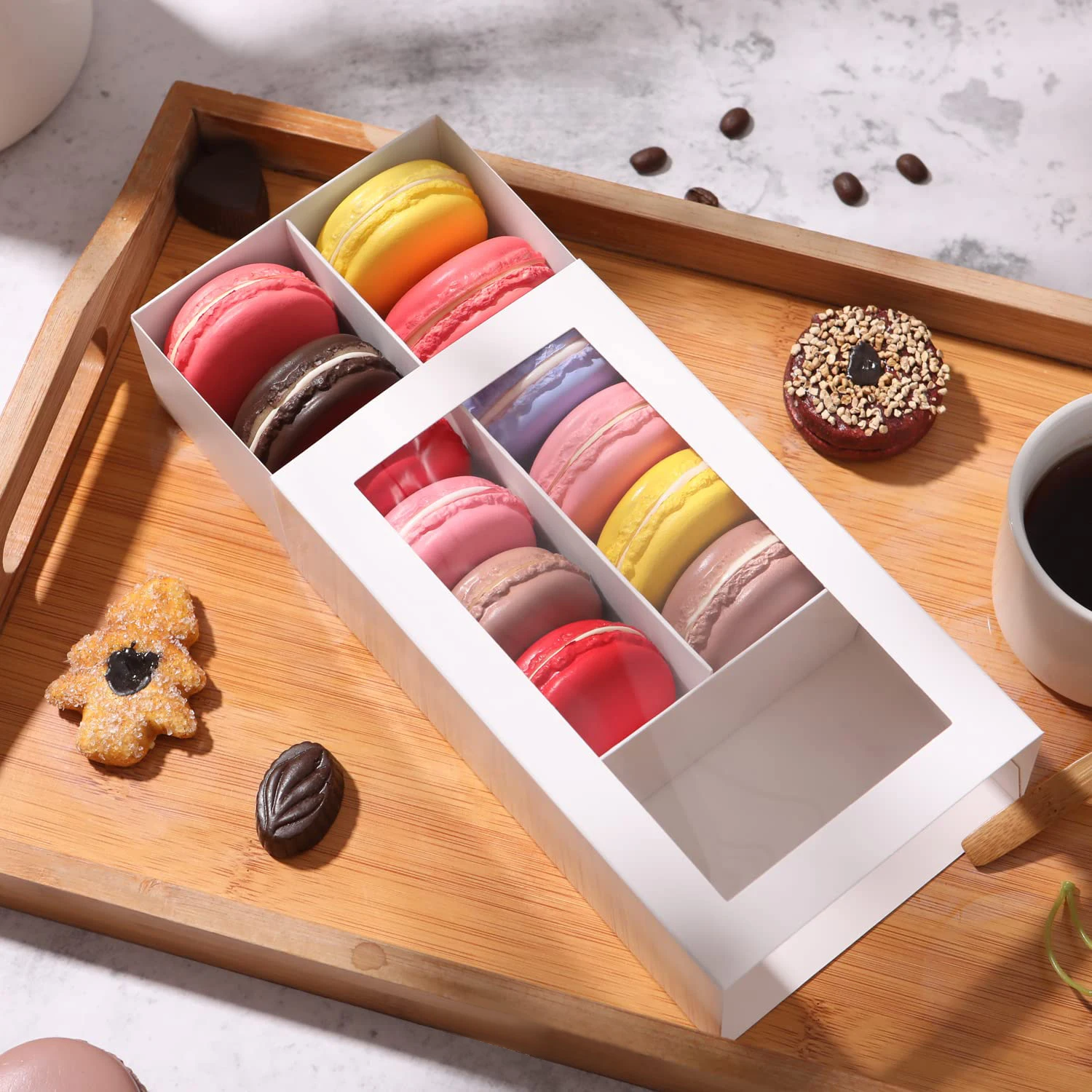 15 Macaron Boxes, Macaron Gift Box for 12 (Interior Measurement 7.3×4.2 ×1.9 Inches), Macaron Packaging Boxes with Clear Window