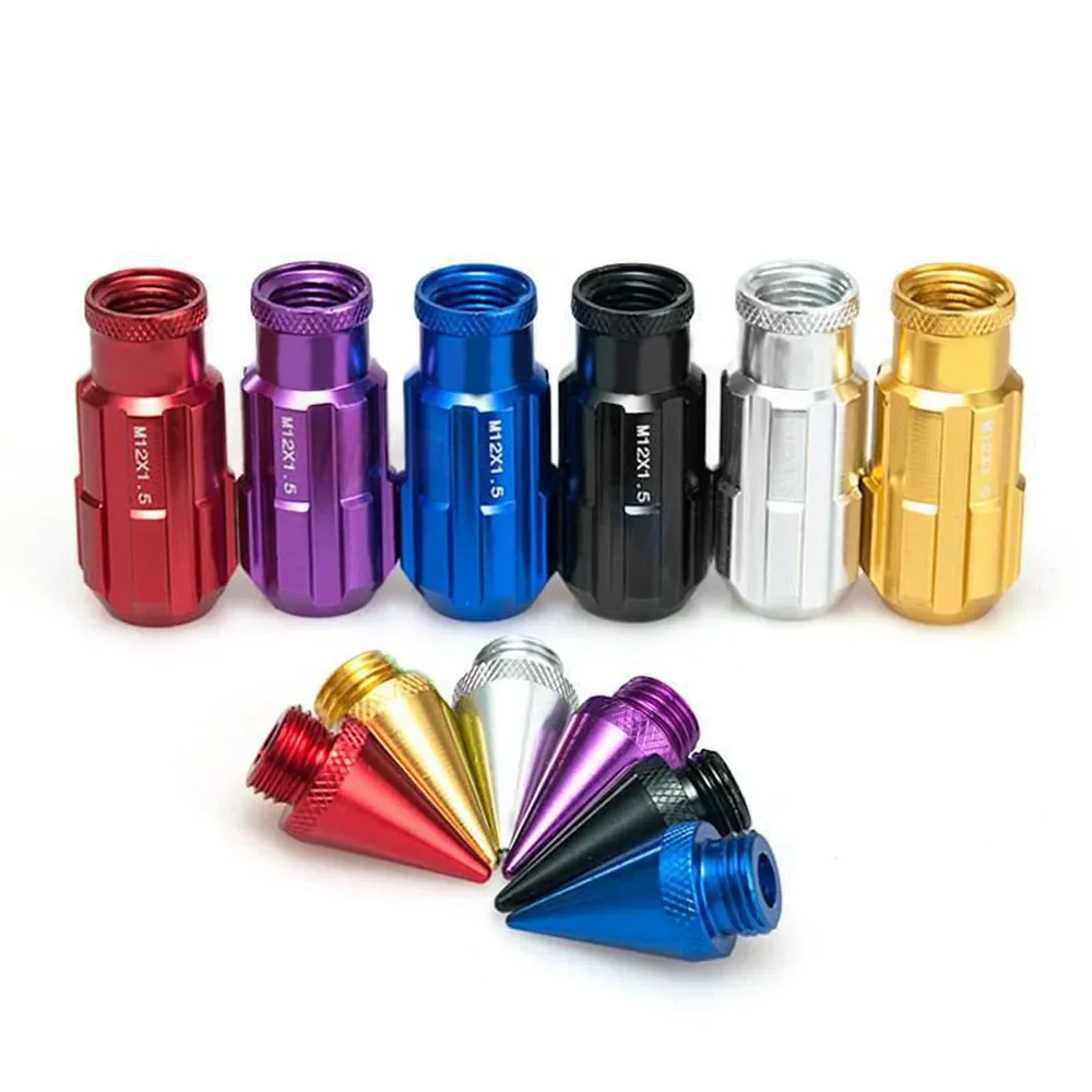 

20PCS Spike Racing Lug Nuts - M12x1.5/1.25 79mm Extended Aluminum Tuner Nuts with Anti-Theft Key