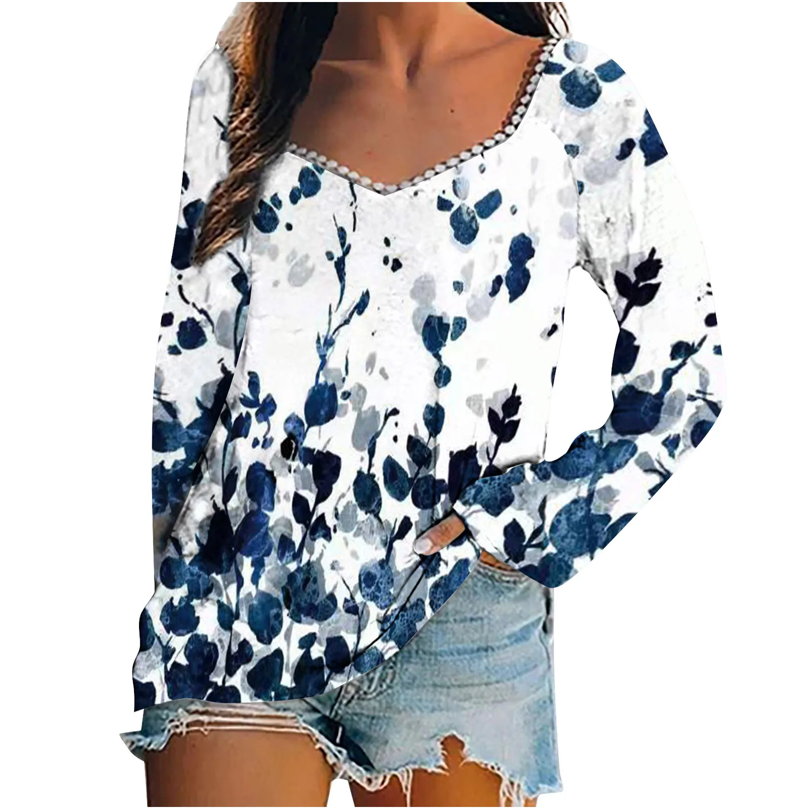 Women's clothing new women's top printed long sleeved casual T-shirt women's loose and versatile temperament and personality