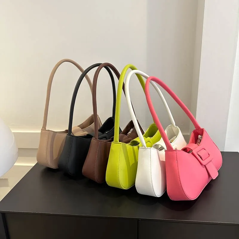 

New Fashion PU Leather Shoulder Bag for Women Solid Color Square Underarm Purse Small Simple Tote Handbag Casual Crossbody Bag