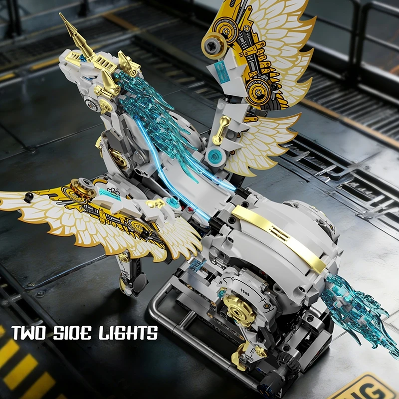 Fairytale Mythical Unicorn Pegasus Building Blocks 1499pcs Technical Mechanical Animal Linkage Model Light STEM MOC Bricks Gift view 3