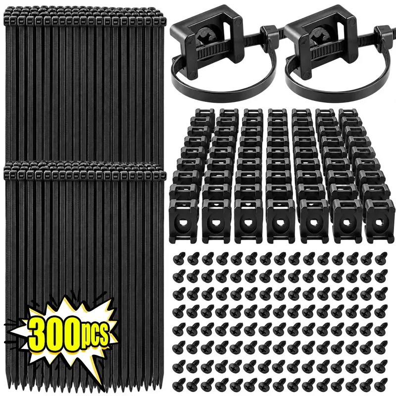 200/300Pcs Nylon Cable Tie Base Flame Retardant Saddle Groove Wire Clamp Self Tapping Screw Fixing Seat for Wire Harness Stable