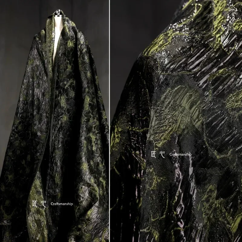 

Dark Green Jacquard Fabric Creative Home Jacket Clothing Designer Apparel Sewing Fabric Wholesale Cloth Meters Diy Material