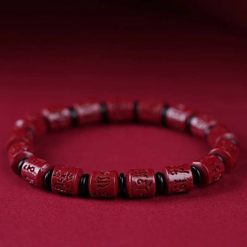 Natural Cinnabar Animal Year Six-character Mantra Bucket Beads Bracelet Zijin Sand Joker Bracelet for Men and Women.