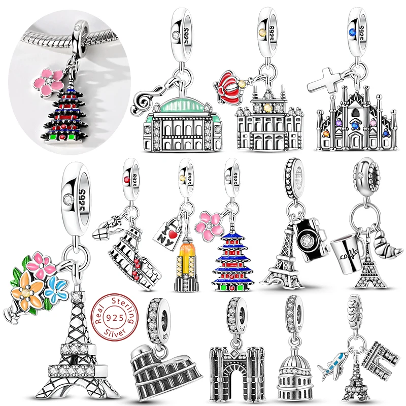 Dijes originales de Plata de Ley 925, dijes de la Torre Eiffel de París, colgante de cuentas, pulseras, brazaletes, collares, regalo de joyería DIY para mujer