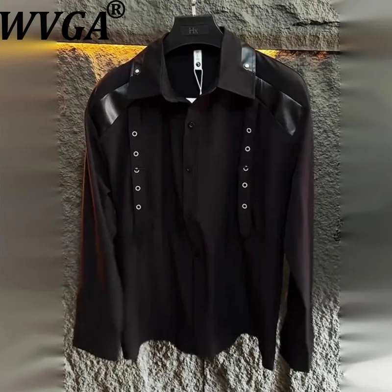 

WVGA Spring Autumn New Men Tide Oversize Patchwork Long Sleeved Shirts Niche Stylish Turn-down Collar Tops Streetwear Ins W16027