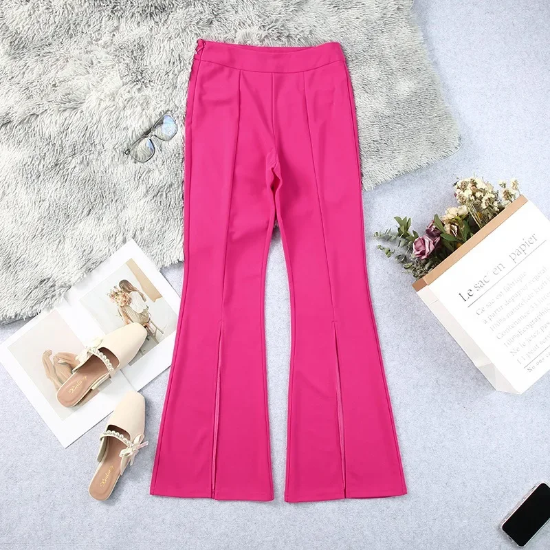 2024 New Split Flare Pants for Women Solid Color Slim Fit High Waist Bright Color Casual Wide Leg Long Pants for Women NASY0001