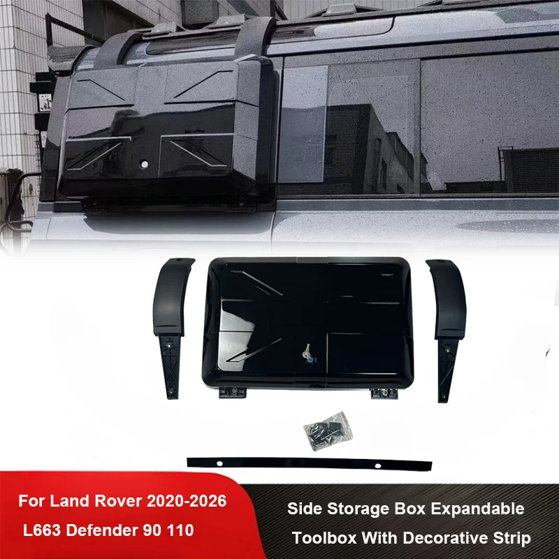 Off‑Road 4x4 Accessories Side Storage Box Expandable Toolbox With Decorative Strip For Land Rover 2020‑2026 L663 Defender 90 110