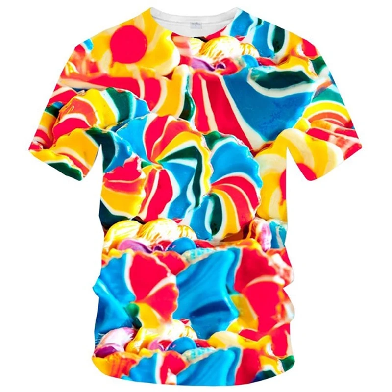 Fashion Casual Fun Colored Candy graphic t shirts For Unisex Summer Trend street style Hip Hop Printed O-neck Short Sleeve Tees