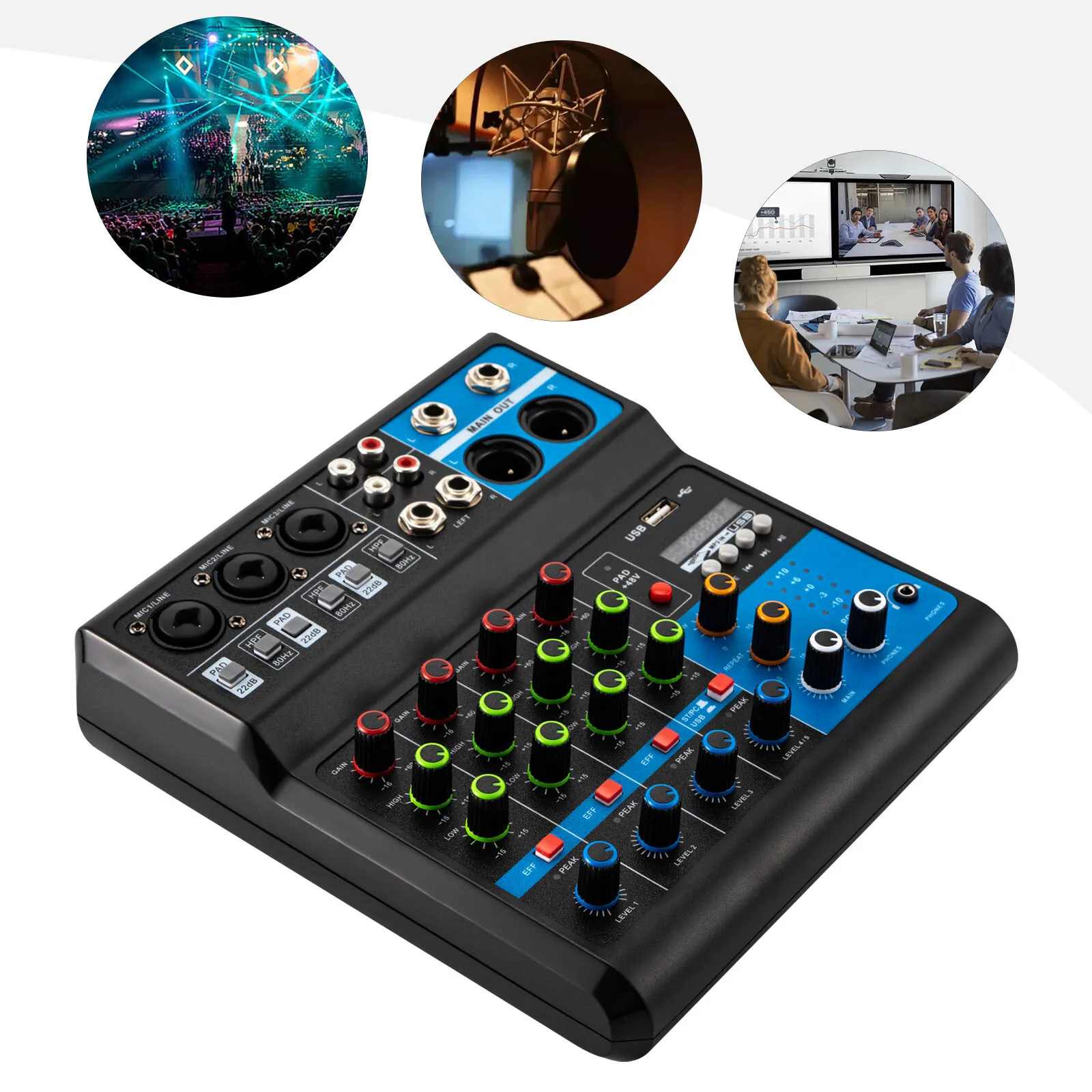 5-Channel Mixing Console Live Studio Audio DJ Mixer Sound Board USB, Bluetooth Reverb Mini Mixer Stereo MP3 Console System