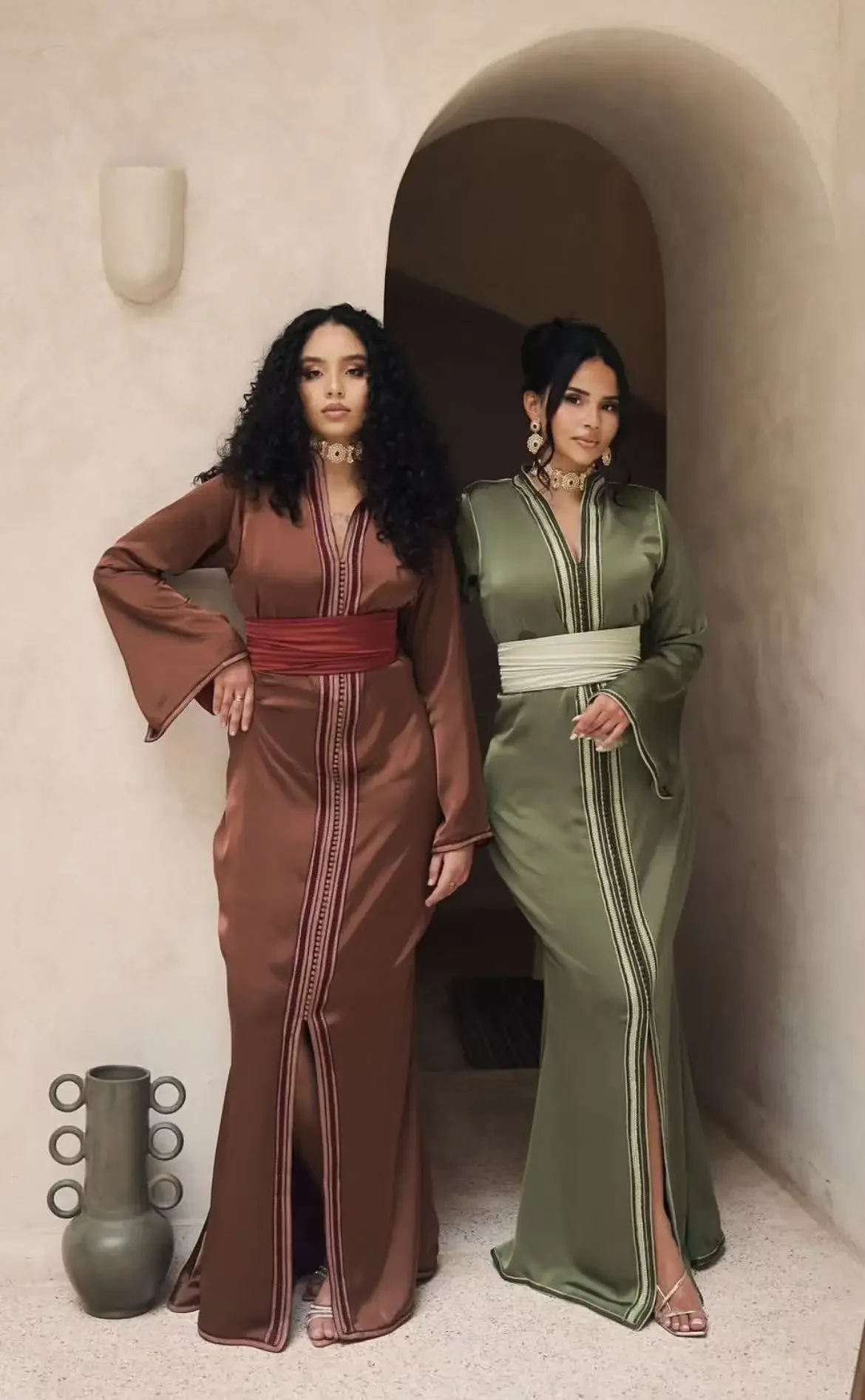 

Moroccan Kaftan Muslim Evening Dresses Mermaid Long Sleeves Slit Dubai Arabic Abaya Islamic Gown Customized
