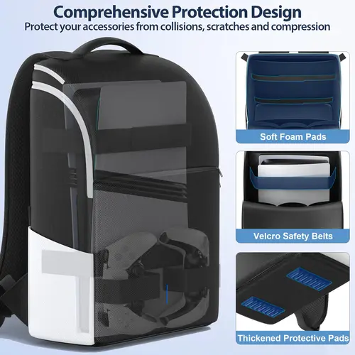Imagen 2 del producto Mochila para Consola PS5/Slim/Pro, Bolsa de Transporte con Protección Total para PS5, Bolsa de Almacenamiento de Gran Capacidad para PS5 con Espacio para Dos Controles
