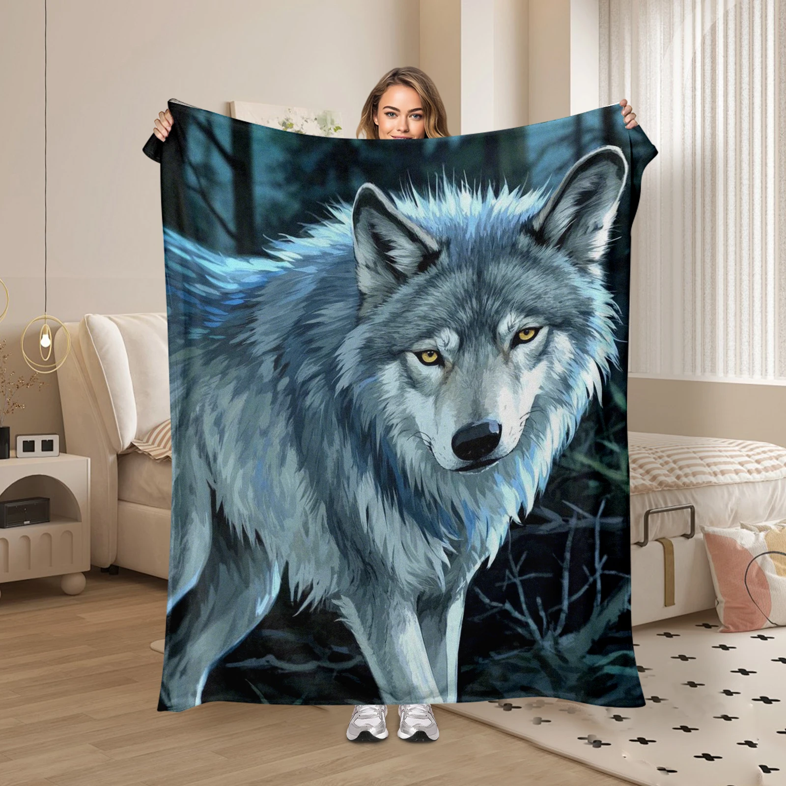 Cartoon Grey Wolf Head Theme Blanket Bringing Adorable Imagery Into Your Home Warm And Educational Tool