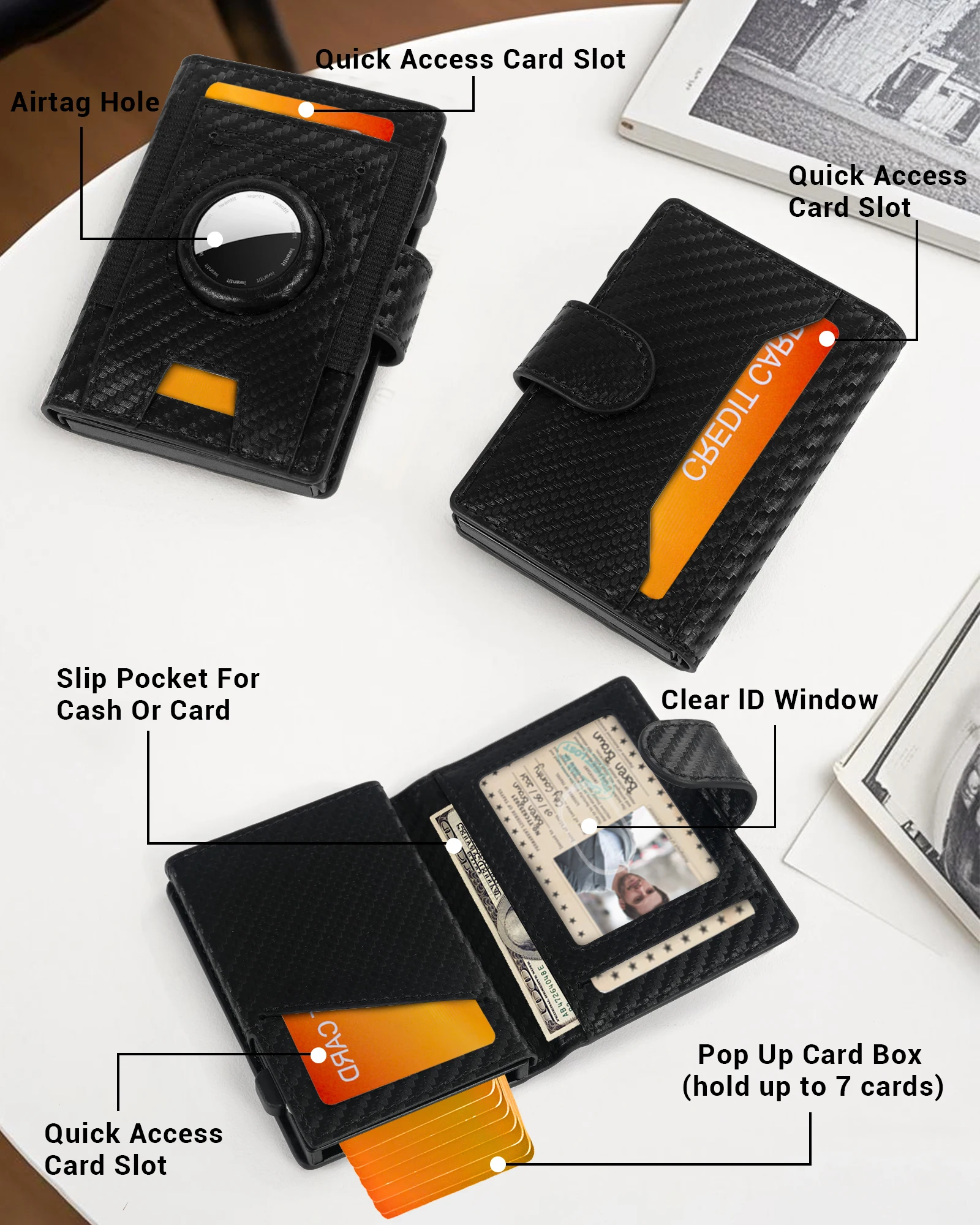 Rfid Blocking Wallet For Men Fashion Short Bi-fold Slim Pop Up Aluminum Credit Card Case Box With Airtag Holder ID Case Gift Box