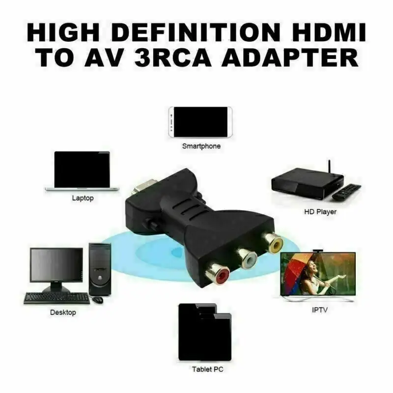 HDMI-compatible Male to 3 RCA Female Composite AV Video Audio Adapter Converter for TV PC