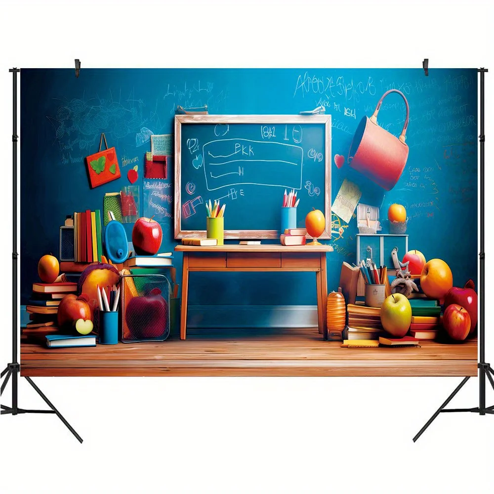 Welcome back to school photography background, learning tools blackboard engraving background banner